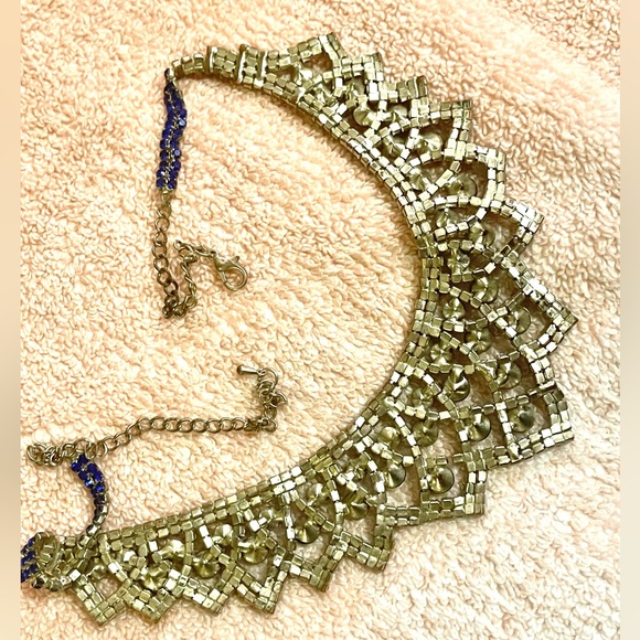 Crystal blue persuasion bib necklace adjustable geometric design sparkly ST 90s - Picture 5 of 5